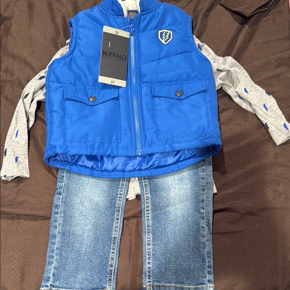 Buffalo David Bitton Blue Vest and Denim Set boys Size3T with tags